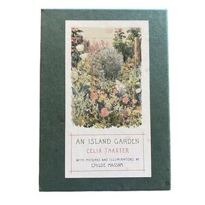 Houghton Mifflin An Island Garden Teal Gilt Slipcase Book 1988 Cottagecore OS